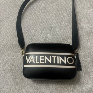 Valentino Black Crossbody with Cream Logo Stripe